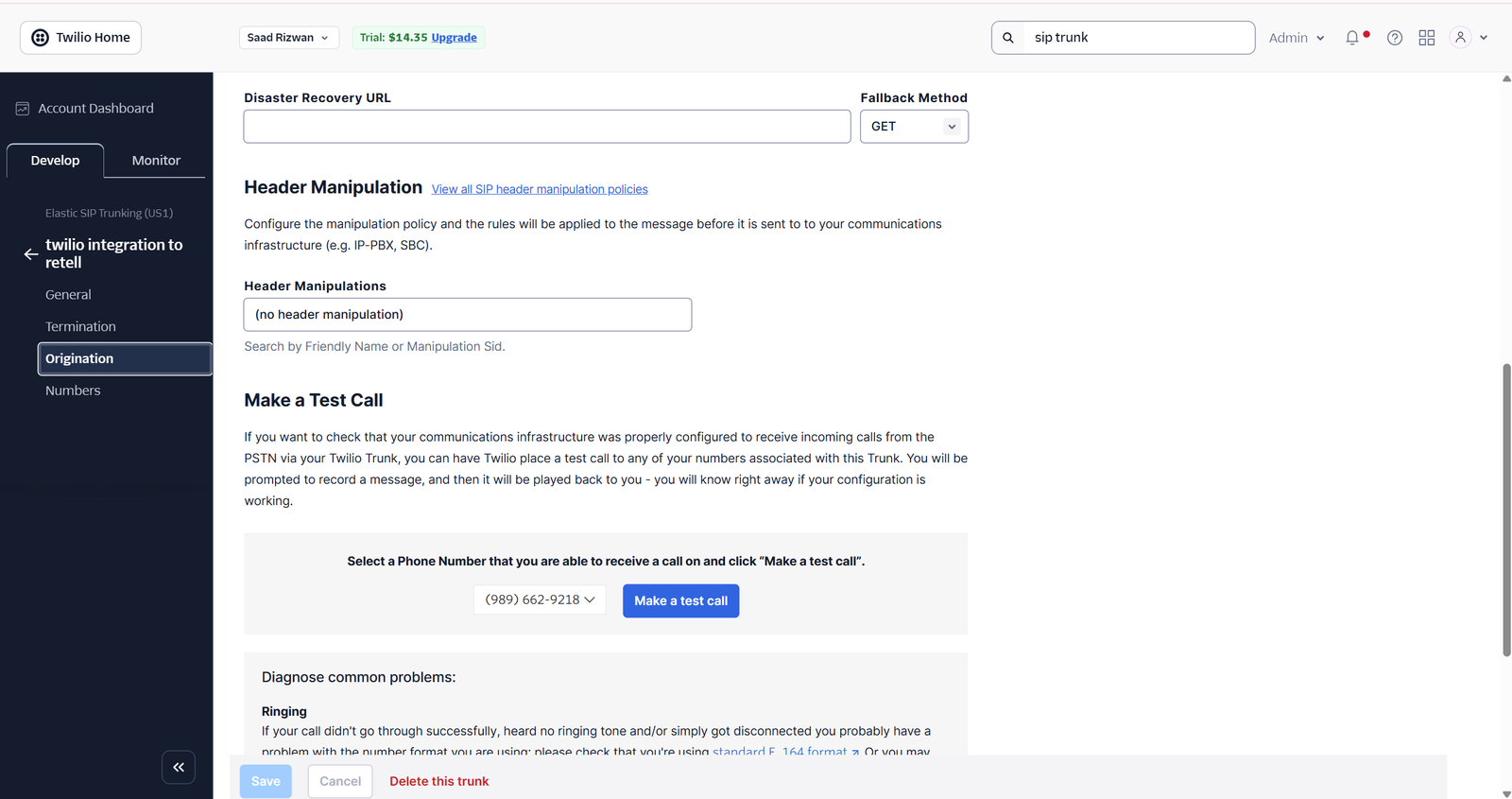 Twilio organization configuration
